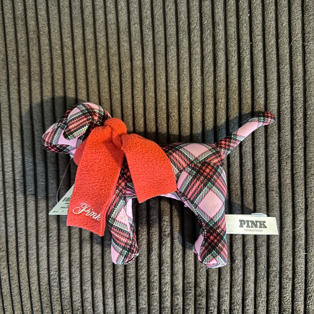 PINK Victoria's Secret Checkered Dog Toy with Red Accent